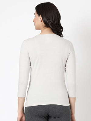 Long Sleeve Tee - Cotton Blend Striped Melange Top