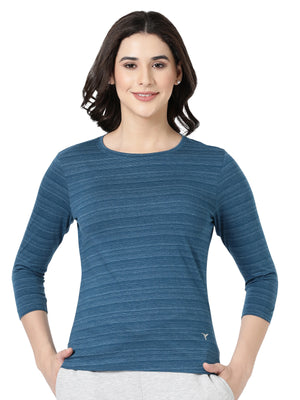 Long Sleeve Tee - Cotton Blend Striped Melange Top
