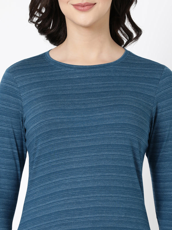 Long Sleeve Tee - Cotton Blend Striped Melange Top