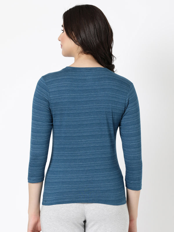 Long Sleeve Tee - Cotton Blend Striped Melange Top