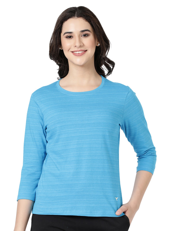 Long Sleeve Tee - Cotton Blend Striped Melange Top