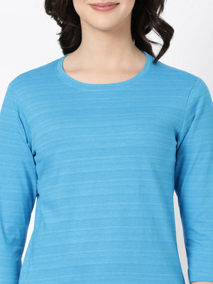 Long Sleeve Tee - Cotton Blend Striped Melange Top