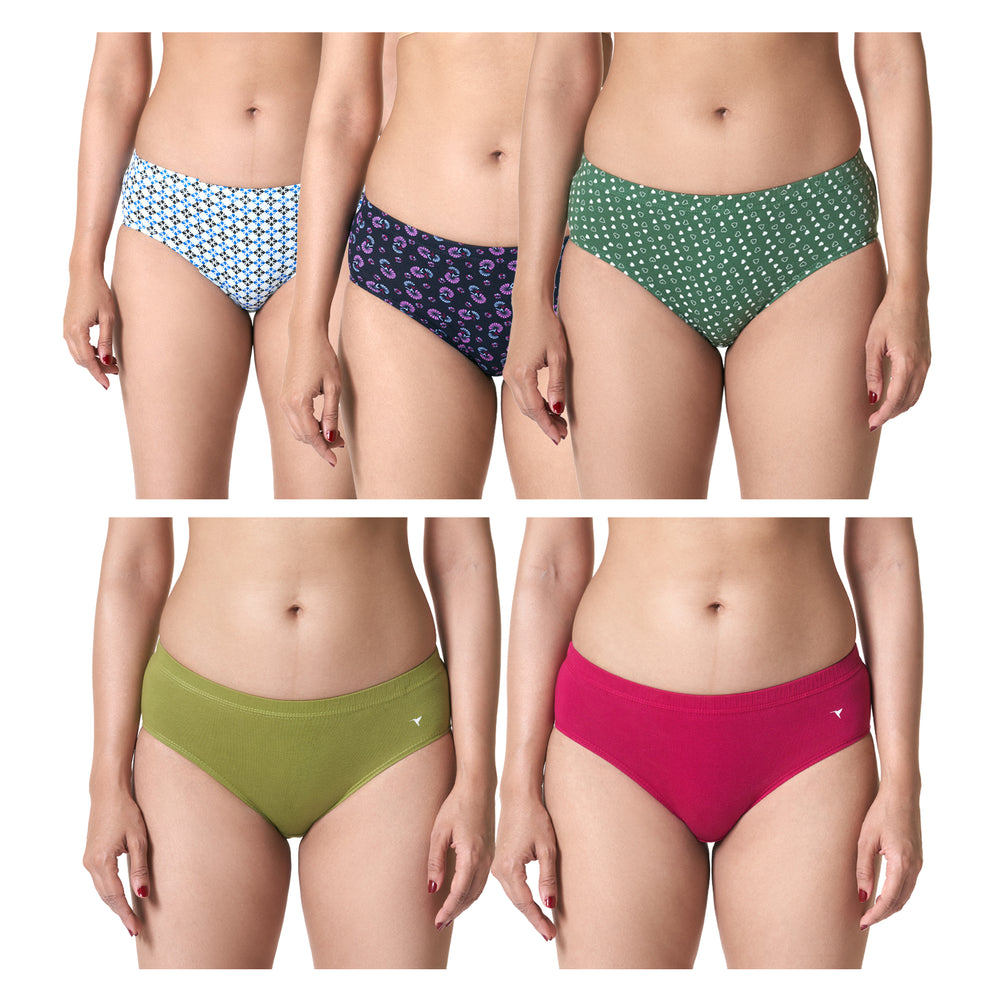 Orchid Combo - Concealed Inner Elastic High Coverage Hipster Panties Pack of 5