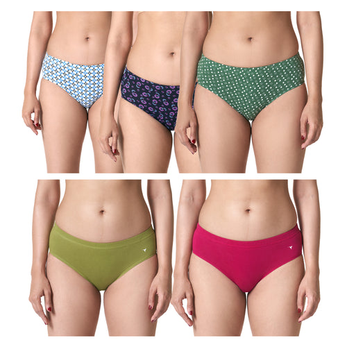 Orchid Combo - Concealed Inner Elastic High Coverage Hipster Panties_Pack of 5