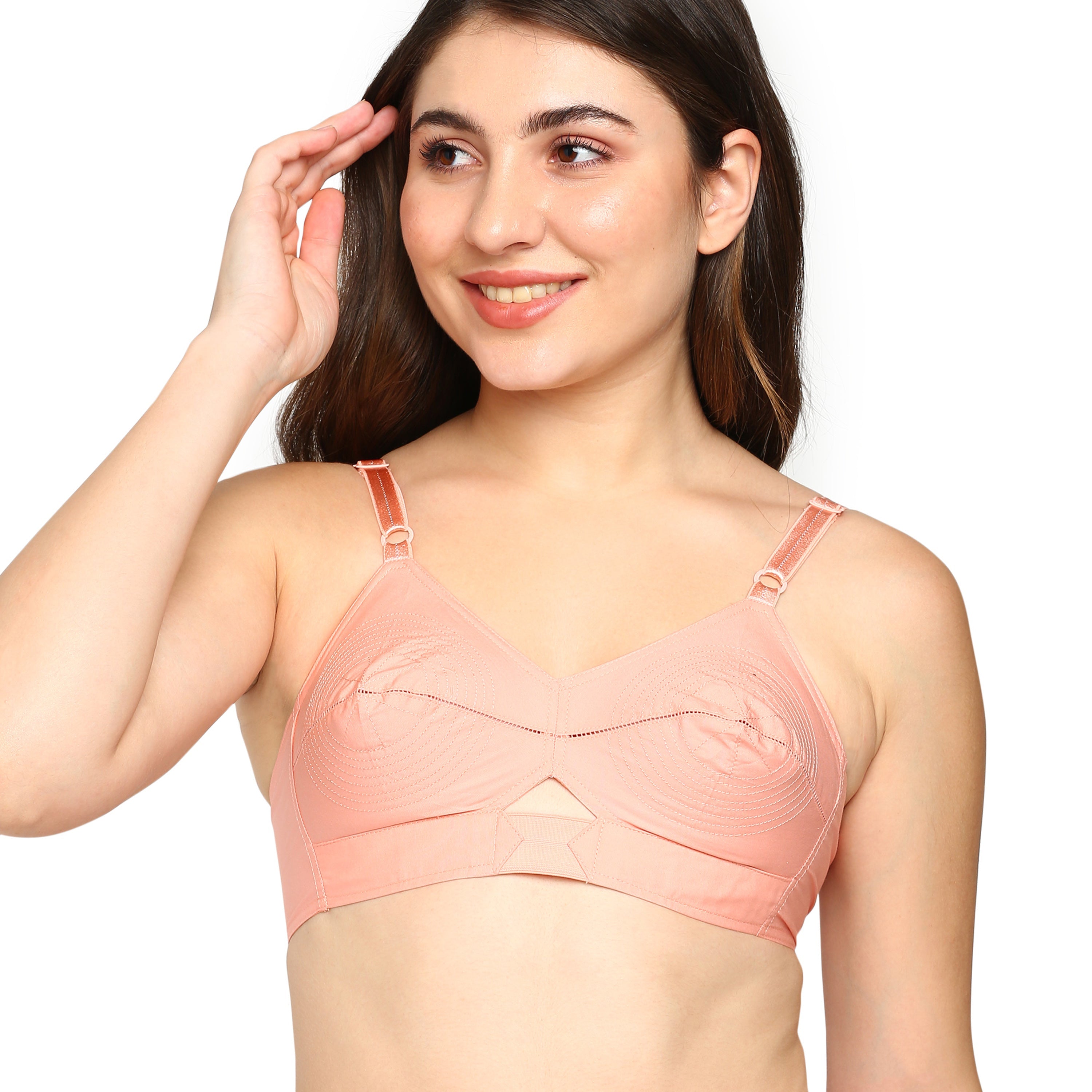 Non-Padded COTTON COLOR ROUND STITCH BRA, MEROON PINK VIOLET, Size