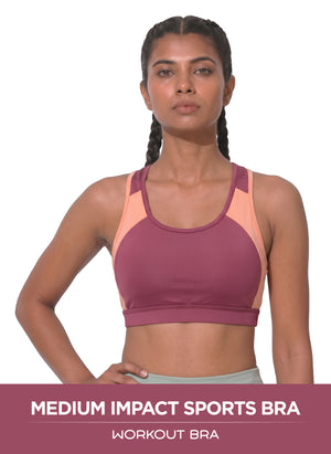 Workout Bra - Medium Impact Racerback Sports Bra With Removable Cups, Antimicrobial Fabric