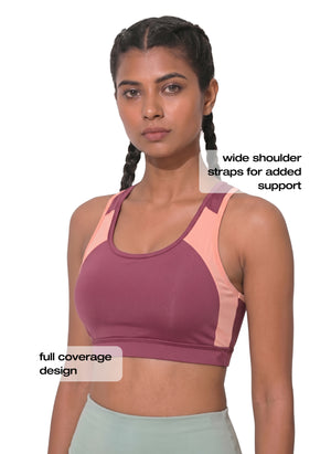 Workout Bra - Medium Impact Racerback Sports Bra With Removable Cups, Antimicrobial Fabric