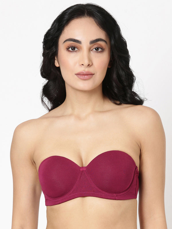Buy_Blossom_Strapless_Bra_medium_padded_Bra_Demi_cup_Padded_Bra_Pickle-Beet-1