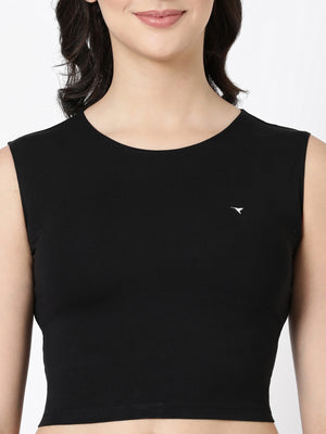 Tank Top - Cropped Cotton Blend With Round Neckline