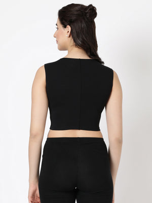 Tank Top - Cropped Cotton Blend With Round Neckline