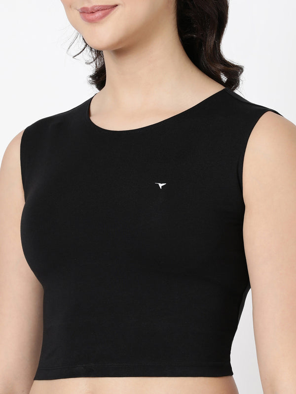 Tank Top - Cropped Cotton Blend With Round Neckline