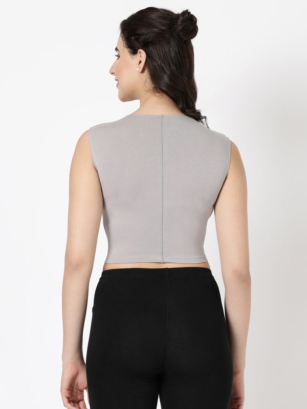 Tank Top - Cropped Cotton Blend With Round Neckline