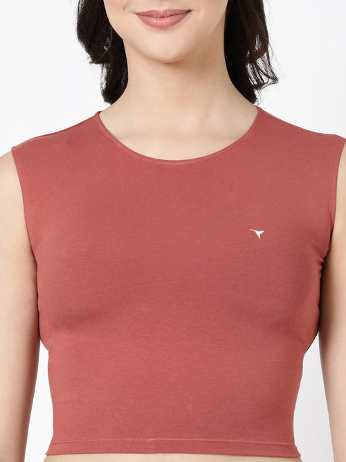 Tank Top - Cropped Cotton Blend With Round Neckline