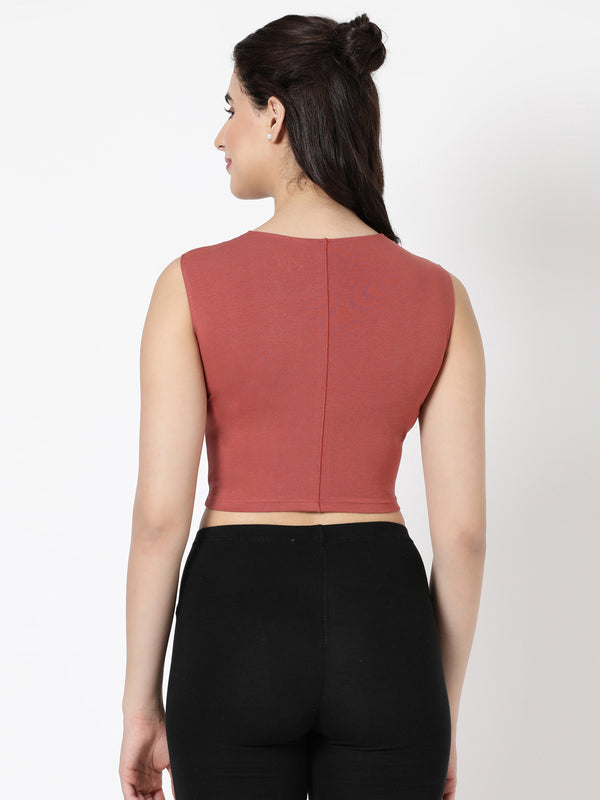 Tank Top - Cropped Cotton Blend With Round Neckline