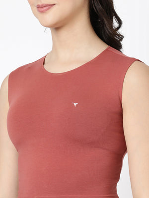 Tank Top - Cropped Cotton Blend With Round Neckline