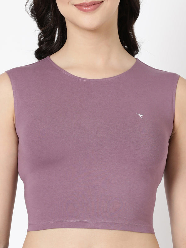 Tank Top - Cropped Cotton Blend With Round Neckline