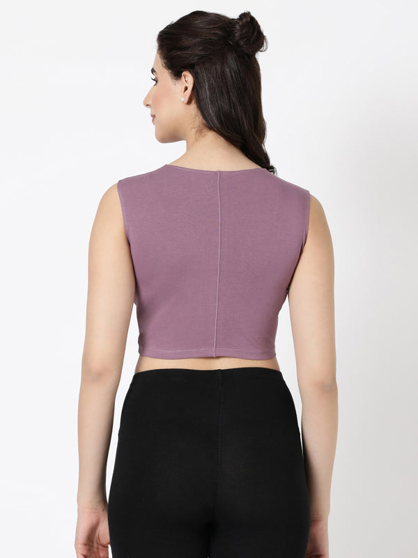 Tank Top - Cropped Cotton Blend With Round Neckline