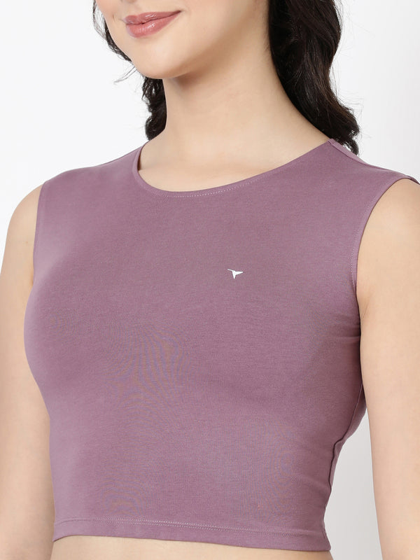 Tank Top - Cropped Cotton Blend With Round Neckline