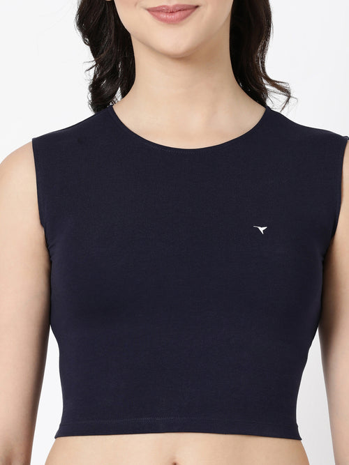 Tank Top - Cropped Cotton Blend With Round Neckline