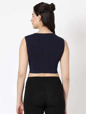 Tank Top - Cropped Cotton Blend With Round Neckline