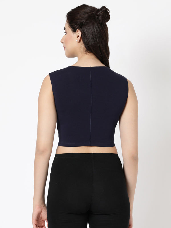 Tank Top - Cropped Cotton Blend With Round Neckline