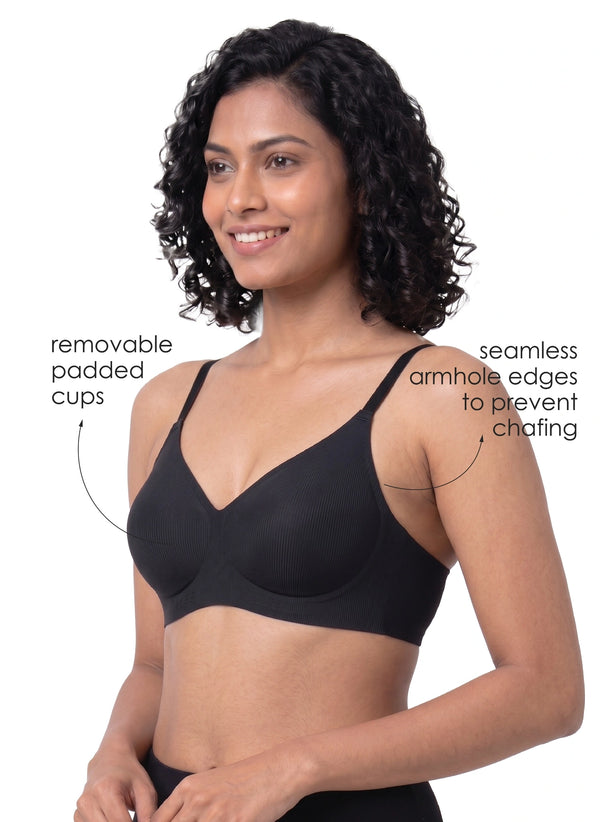 BL BN B 61 - Medium Coverage Seamless Bra with Removable Padded Cups and Bonded Underband Support