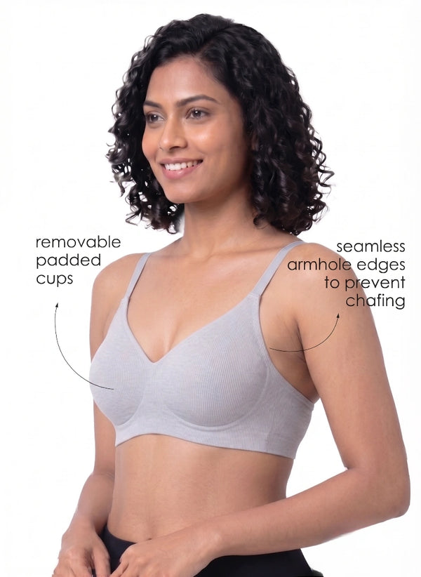 BL BN B 61 - Medium Coverage Seamless Bra with Removable Padded Cups and Bonded Underband Support