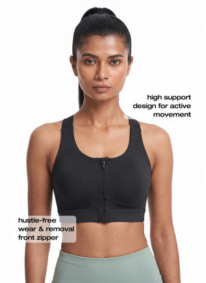 BL AL S 20 - Medium-Impact Front Zip Sports Bra with Racerback & Adjustable Hook Closure