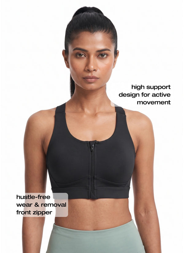 BL AL S 20 - Medium-Impact Front Zip Sports Bra with Racerback & Adjustable Hook Closure