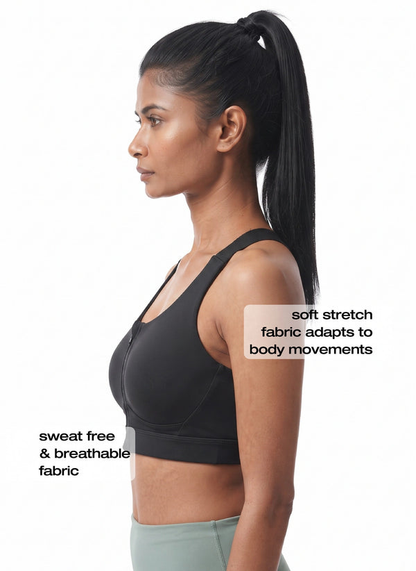 BL AL S 20 - Medium-Impact Front Zip Sports Bra with Racerback & Adjustable Hook Closure
