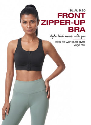 BL AL S 20 - Medium-Impact Front Zip Sports Bra with Racerback & Adjustable Hook Closure
