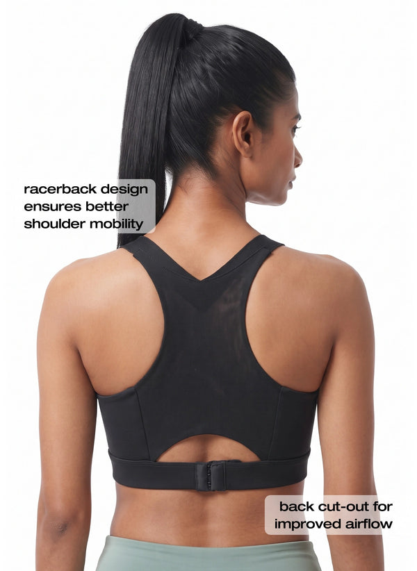 BL AL S 20 - Medium-Impact Front Zip Sports Bra with Racerback & Adjustable Hook Closure