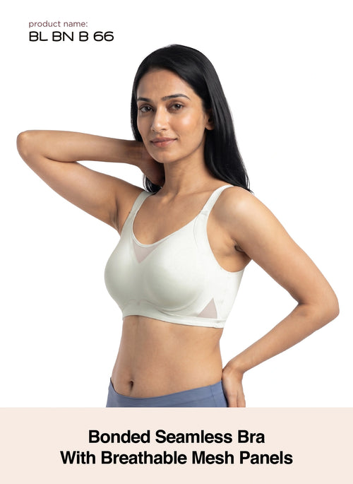 BL BN B 66 - Seamless Bonded Wire-Free Medium Coverage Bra with Breathable Mesh & No Visible Lines