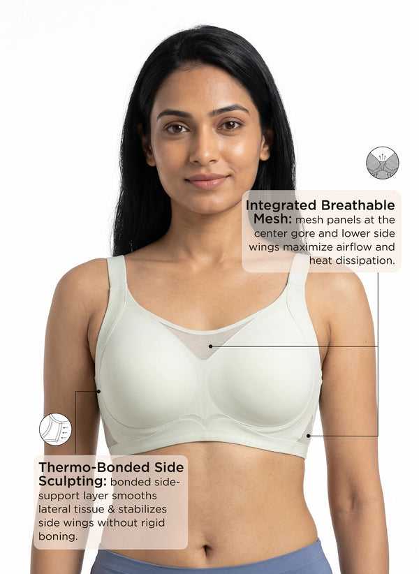 BL BN B 66 - Seamless Bonded Wire-Free Medium Coverage Bra with Breathable Mesh & No Visible Lines