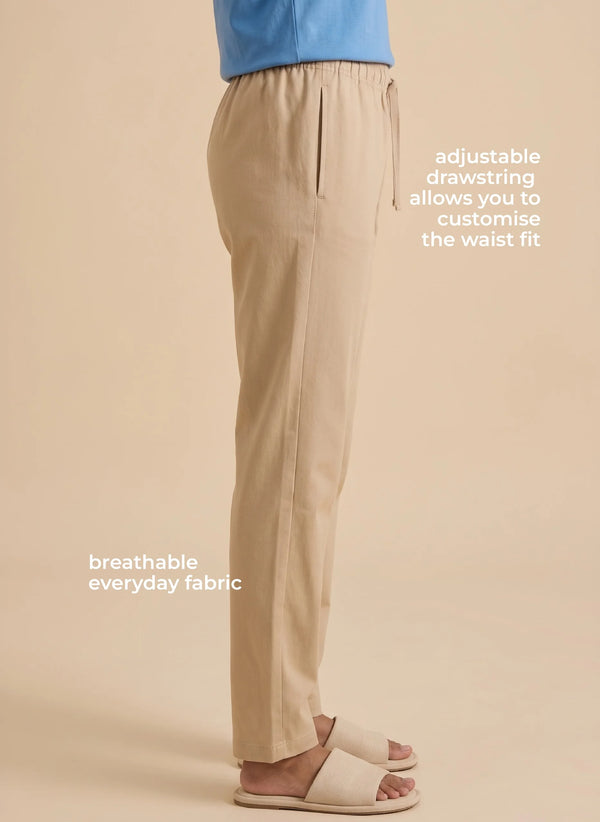BL LW B 35 - Soft Cotton Relaxed Straight-Leg Fit Lounge Pants with Drawstring Waist and Side Pockets