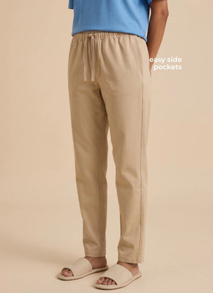 BL LW B 35 - Soft Cotton Relaxed Straight-Leg Fit Lounge Pants with Drawstring Waist and Side Pockets