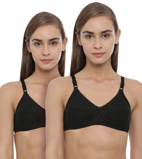 blossom-saree bra(pack of 2)-black1-woven cotton-everyday