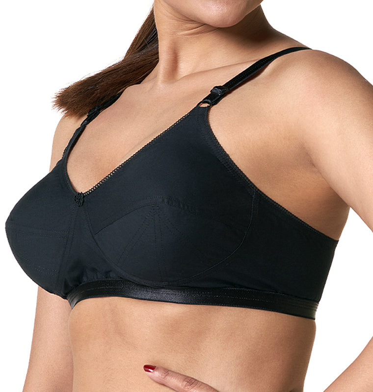 blossom-plus size bra-black2-Woven cotton-support bra